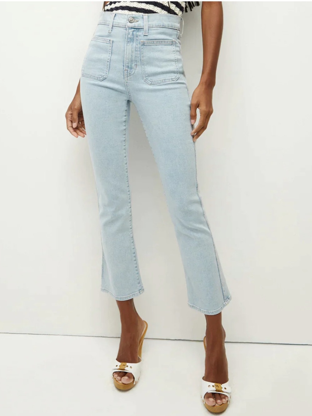 Veronica Beard Carly Light Wash High-Rise Cropped Flare Jeans plus size 15/33
